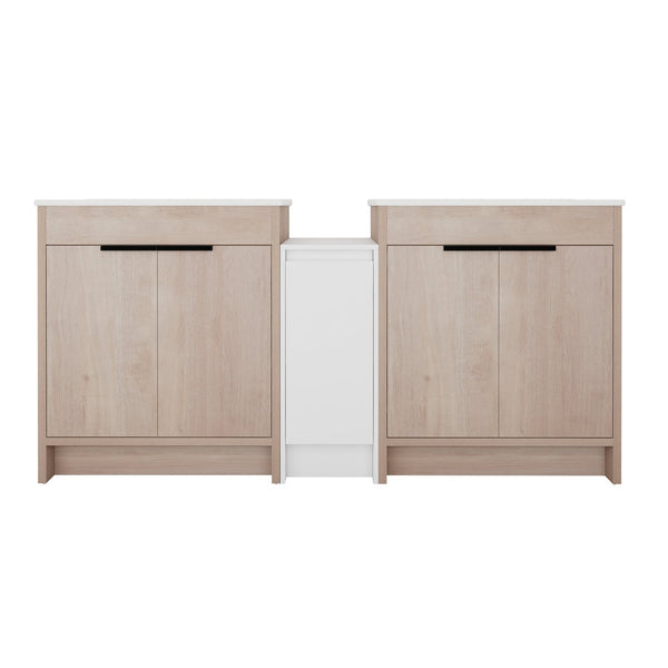 English Elm 72 Inch Freestanding Bathroom Vanity With Ceramic Sink, Soft-Close Doors & Ample Storage Solutions W999S00318