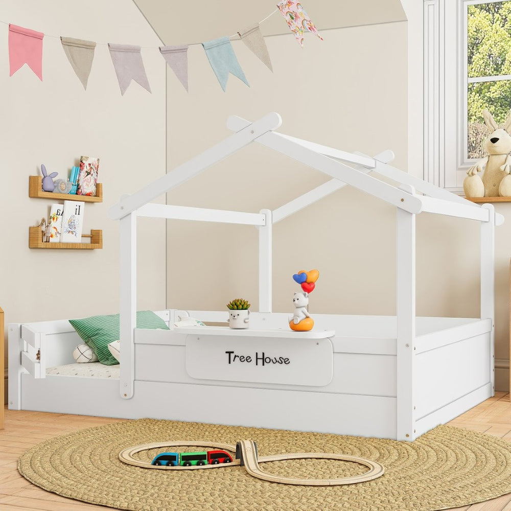 English Elm Twin Low Loft Bed Solid Pine Frame with Built-in Led Lighting and Storage Shelves Light White W1580P396332