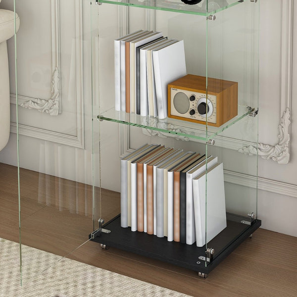 English Elm Premium 5-Tier Glass Display Case With Led Lighting, Stylish Design For Collectibles, Home & Office W2700P353066-GIGA