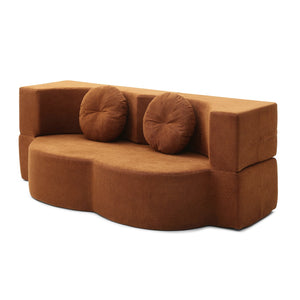 English Elm 2-in-1 Folding Sofa Bed with Plush Foam Support — Convertible Floor Couch to Queen Guest Sleeper Orange W1117P325079