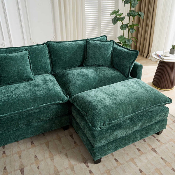English Elm Cloud Modular Three Seat Sofa Chenille Upholstered with Double Layer Cushions for Living Room Green W1143S00064