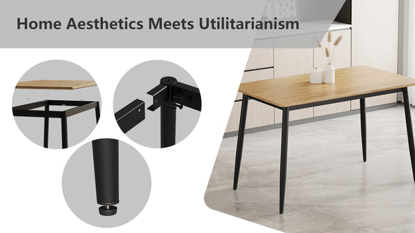 English Elm Modern MDF Grain Dining Table with Black Metal Legs — Minimalist 4-6 Seat, Durable, Easy Assemble W1727P229029
