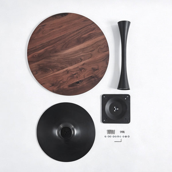 English Elm 31.5" Round Mdf Pedestal Dining Table Mid-century Modern Sculpted Base Seats Four Black + Dark Walnut W234P405179