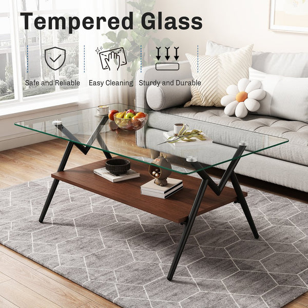 English Elm Coffee Table And End Tables Set Of 3 – Modern Glass & Mdf Design With Storage For Living Spaces W241S00054