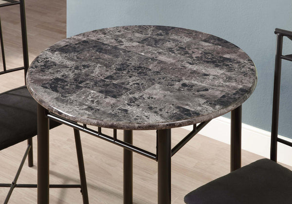 English Elm Dining 3-Piece Grey Marble Bistro Set – 30" Round Compact Kitchen Table with Cushioned Black Metal Chairs B2710P219177