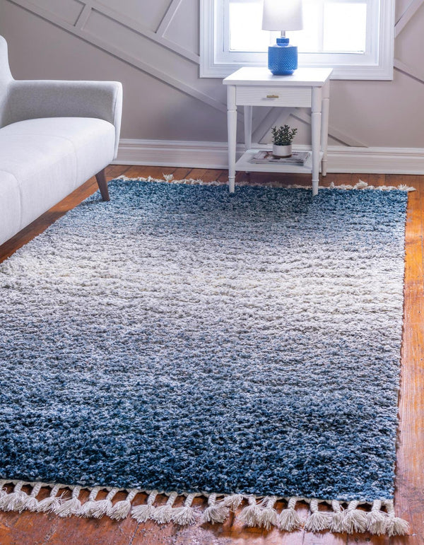 Unique Loom Hygge Shag Gradient Machine Made Gradient Rug Blue, Beige/Ivory 8' 0" x 10' 0"