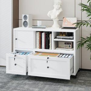 English Elm 28"h White Steel Rolling File Cabinet Locking Drawers Quiet Slides Home Office T2398P465996