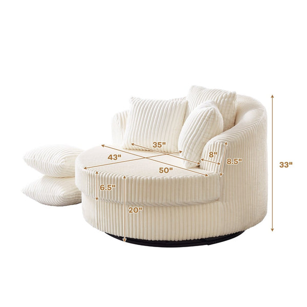 English Elm 360° 360 Swivel Round Lounge Chair Corduroy Upholstered Sculptural Seat with Removable Pillows Beige W3705S00037