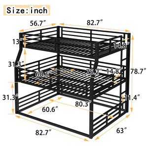 English Elm Full/Full Xl Over Queen Metal Triple Bunk Bed With Safety Guardrails – Heavy-Duty, Noise-Reducing Design W1580S00175