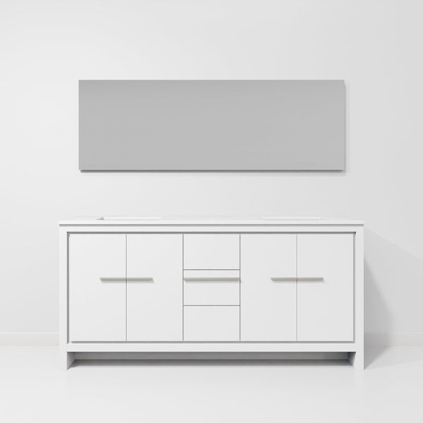 English Elm White Double Bath Vanity 72" W With Cultured Marble Top & 70" Mirror - Timeless Style & Storage Solutions B2731S01503-GIGA