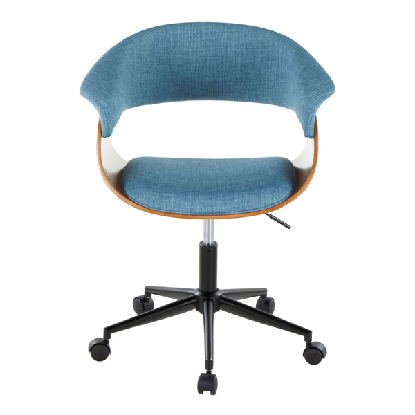 English Elm Vintage Mid-Century Modern Office Chair by LumiSource — Swivel Adjustable Upholstered Seat, Walnut Accents Blue B202P223930