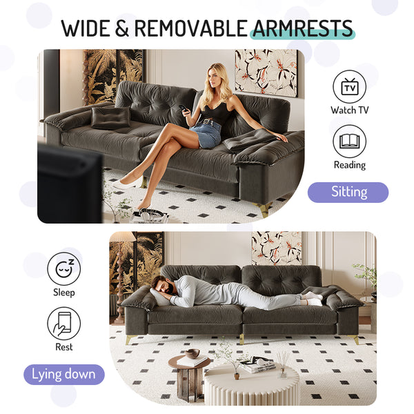 English Elm 104.7 Modern 4-Seat Cloud Sofa with Wide Removable Armrests, Tufted Chenille Comfort & Metal Legs DARK GREY W1885S00183