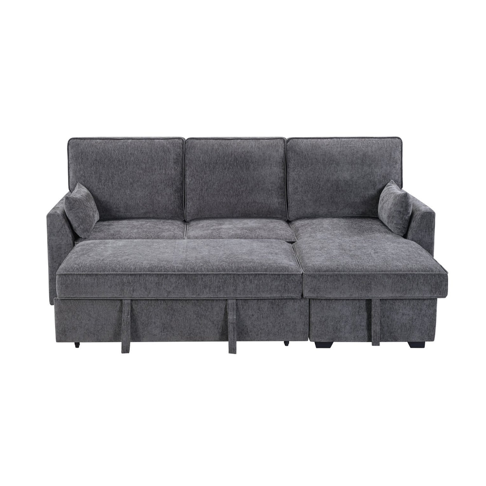 English Elm Emmy 89"W Dark Gray Fabric Sleeper Sectional with Reversible Storage Chaise, USB & Cupholders, Pillows B061S00930