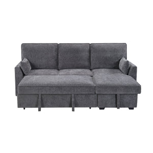 English Elm Emmy 89"W Dark Gray Fabric Sleeper Sectional with Reversible Storage Chaise, USB & Cupholders, Pillows B061S00930