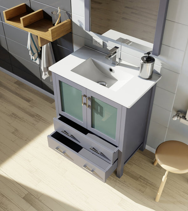 English Elm Dark Grey Bath Vanity Set With White Ceramic Top, Chrome Faucet & Matching 28" Mirror For Style & Storage B2731S01286
