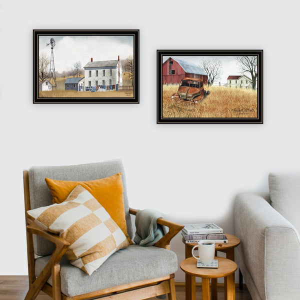 English Elm Trendy Decor 4u Billy Jacobs Americana Art Pair Black Wood Framed Rustic Wall Prints B067P254116