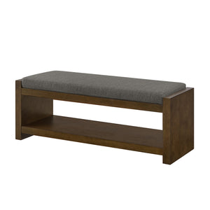 English Elm 47" Accent Bench with Lower Shelf Shoe Rack, Removable Padded Cushion, Modern Entryway Seating with Storage and Raised Sides for Stability Granite W2186P292147