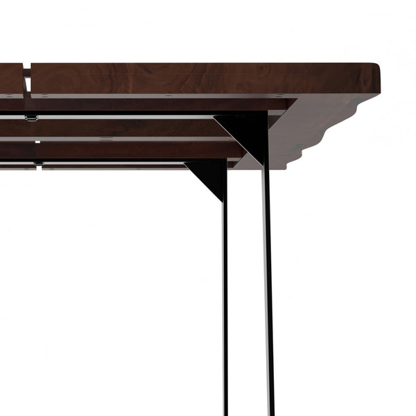 English Elm Delta Delta Dining Table handcrafted solid acacia wood 72"x36" live edge top with black iron legs durable finish Walnut B136P203497