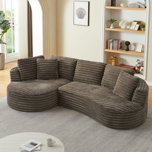 English Elm Modern Curved Sectional Sofa Tufted Corduroy L Shape for Living Room Apartment Dark Brown W2339S00163
