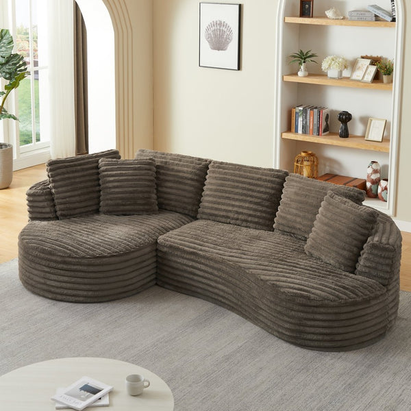 English Elm Modern Curved Sectional Sofa Tufted Corduroy L Shape for Living Room Apartment Dark Brown W2339S00163