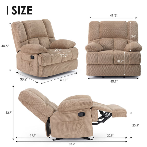 English Elm Oversized Rocking Rocker Recliner Chair with Ergonomic Support, Tool-Free 5-Minute Assembly Comfort Camel T3623P380121