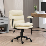 English Elm Homcom Pu Leather Office Chair, Office Desk Chair, Task Computer Chair With Swivel Wheels, Adjustable Height, Double-Tier Padded, Beige