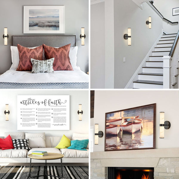 English Elm Resin Imitation Marble Texture Wall Light Set of 2 with Sleek Iron Frame, Minimalist Ambient Sconces for Hallways Bedrooms Bathrooms Black W1340P189549