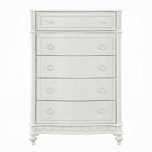 English Elm Ivory Romantic 5-Drawer Chest with Felt-Lined Top Drawer, Floral Accents & Mixed Pulls for Elegant Storage B062P209029