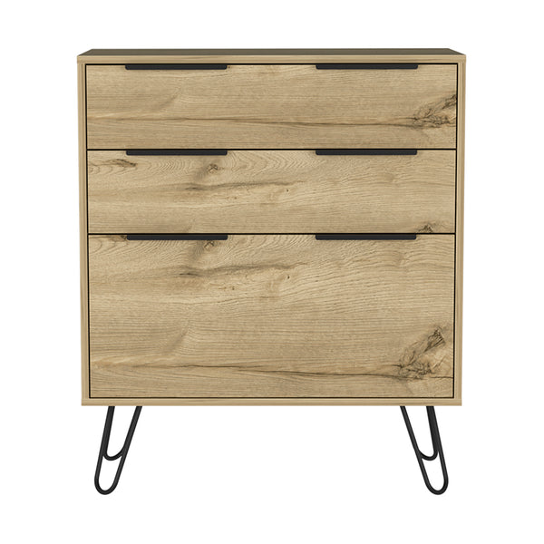 English Elm Augusta Mid-Century Light Oak Dresser with Hairpin Legs, 3 Drawers, Spacious Top for Decor and Storage Beige 34.6 L x 23.6 W x 6.7 H B20091823