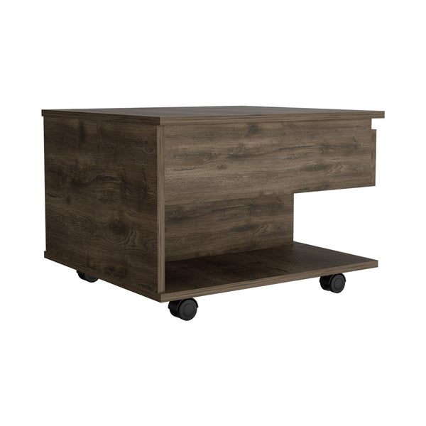 English Elm Luanda Lift-Top Coffee Table with Concealed Storage, Locking Casters & Open Shelf for Living Space Brown 27.2 L x 26.4 W x 5.5 H B07091884