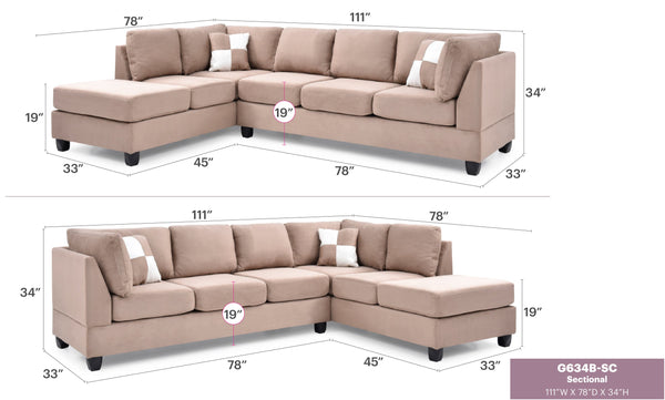 English Elm Malone Modern Microfiber Sectional Sofa with Pocketed Coil & Foam Seating, Removable Backs for EZ Delivery Mocha 47.5 L x 27.5 W x 23 H B078S00590