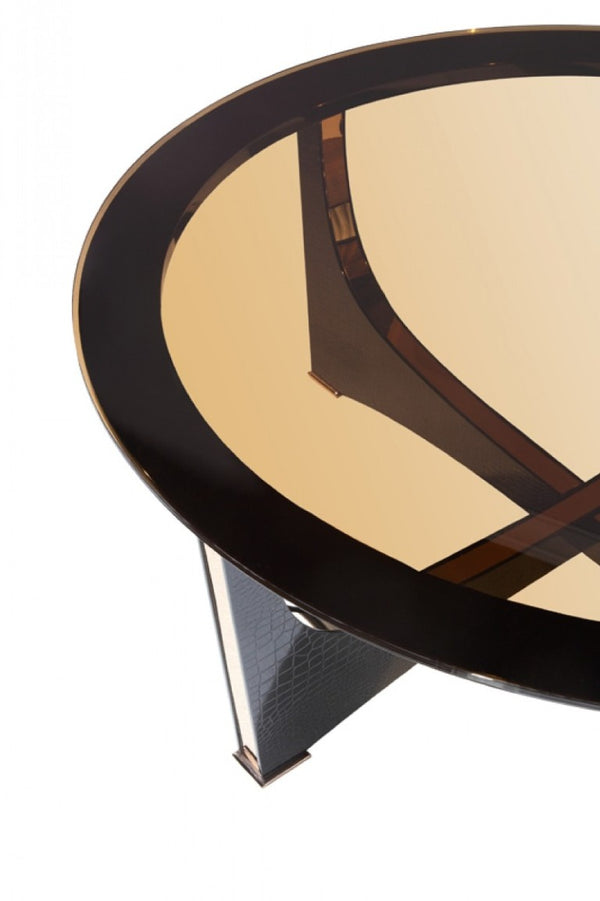 VIG Furniture Talin Interlaced U-Base Coffee Table With Black Crocodile Texture, Rose Gold Accents & Smoked Glass VGUNCK813-120