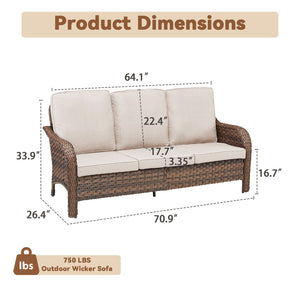 English Elm 49.6" Pe Wicker Patio Loveseat All-weather Steel Frame Deep Seat Outdoor Sofa Beige T3773P417370