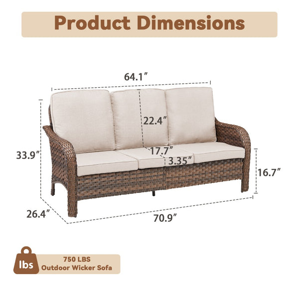 English Elm 49.6" Pe Wicker Patio Loveseat All-weather Steel Frame Deep Seat Outdoor Sofa Beige T3773P417370