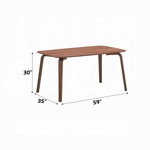 English Elm Walnut 59"W Modern Curved Solid Wood Dining Table for 6 with Tapered Legs — Sturdy Stylish Design B2741S00240