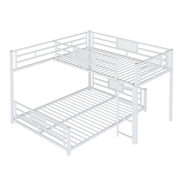 English Elm L-shaped Metal Twin over Full Bunk Bed with Durable Steel Frame, Space-Saving Design and Kid-Friendly Safety Features White N709P196510K