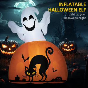 English Elm HOMCOM 5ft Halloween Inflatable Ghost with Painted Pumpkin Base, LED Lights, Stakes & Easy Setup W2225P217529
