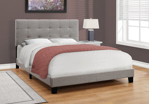 English Elm Bed, Upholstered Queen Low Profile Platform Bed with Tufted Padded Headboard and Wood Slats Grey 66 L x 26 W x 4 H B2710P219519