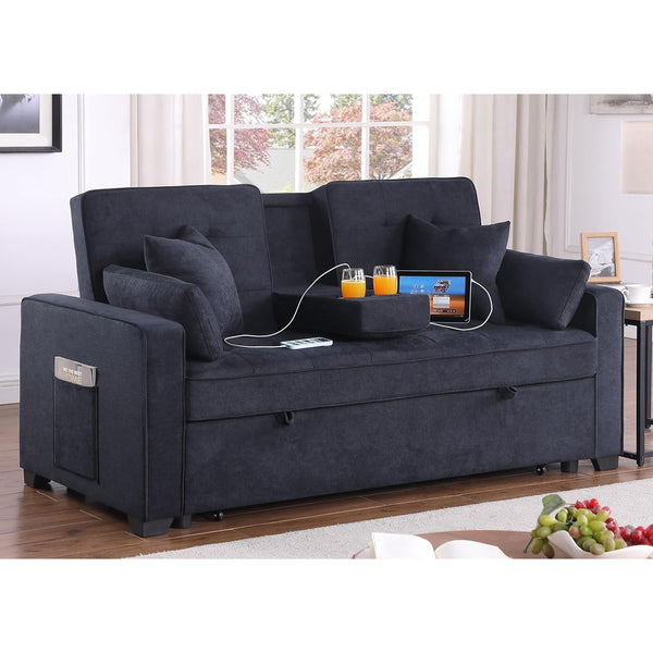English Elm Woven Convertible Sleeper Loveseat with Dropdown Console, USB Ports, Cup Holders & Storage Pockets - Dark Gray B016S00046