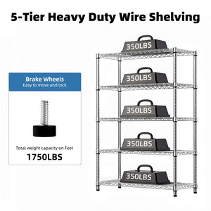 English Elm 1750 Lbs Carbon Steel Five Tier Wire Shelving Unit Heavy Duty Garage Storage Rack Chrome W5386P480701