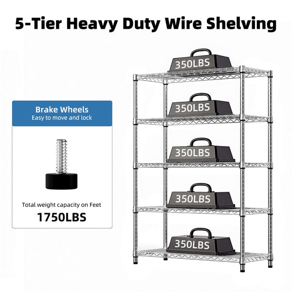 English Elm 1750 Lbs Carbon Steel Five Tier Wire Shelving Unit Heavy Duty Garage Storage Rack Chrome W5386P480701