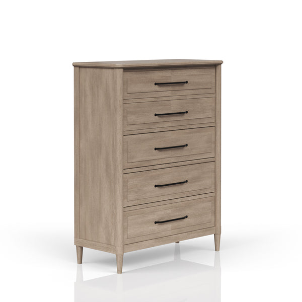 English Elm 5 Drawer Chest with Felt Top Drawer, Cedar-Lined Bottom & Custom Hardware in Neutral Finish, Solid Wood Piece Sand 43 L x 21.25 W x 53.25 H B2699P218792