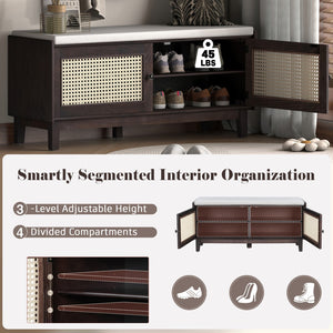 English Elm Trexm Bohemian Rattan Storage Bench Cushioned Seat Shoe Cabinet for Entryway Beige,Espresso N715P308012P