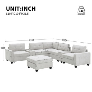 English Elm [new U-shaped Chenille Sectional Six Seat Tufted Couch with Usb Charging Storage Light Gray N723S1191K