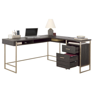 English Elm L-Shaped Desk In Sleek Black Finish - Spacious Corner Workspace With Durable Design & Storage Solutions B356P367899