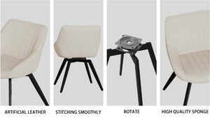 English Elm 63" Cream Mdf Dining Table Set With 6 Beige Pu Chairs & Black Metal Legs – Modern Mid-Century Style W2189S00681