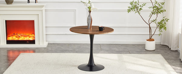 English Elm Round Faux Marble Tulip Pedestal Dining Table Mid Century Modern for Small Bistro Spaces Black,Walnut W2920P400946