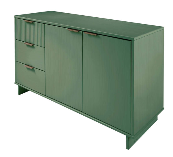 English Elm Granville 55" Sideboard with Solid Wood Ribbed Drawers, Gold Steel Handles & 3 Concealed Shelves Sage Green B365S00116