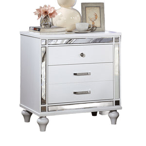 English Elm White Crocodile-Textured Nightstand with Mirror Trim, Felt-Lined Top Drawers & Ornate Bun Feet - Contemporary Bedroom Accent B011P402573