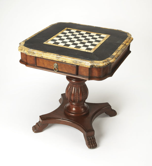 Butler Specialty Carlyle Square Game Table With Fossil Stone Top And Reversible Chess/Backgammon Board, Stylish Design Multi,Color Resin,Fossil Stone Veneer 506070-butler